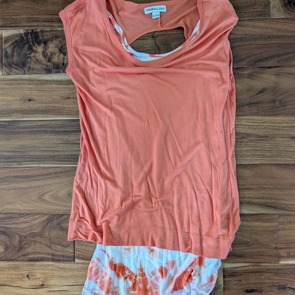 Tribal Orange and White Layered Tunic Top